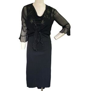 Robbie Bee Silk Sheer Shrug Sz 6 & French Curve Sz M Midi Dress Black #42N